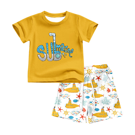 preorder BSSO0521 Submarine Yellow Short Sleeve Starfish Fish Shorts Boys Set