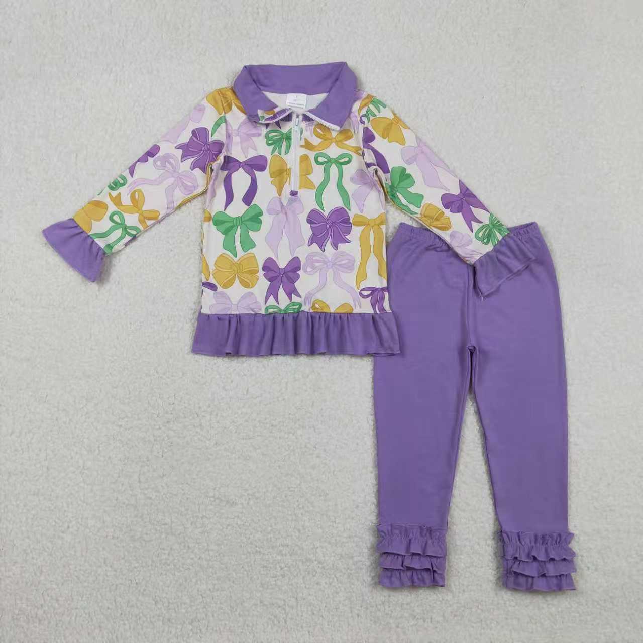 Mardi Gras Bow Purple RTS Sibling Clothes