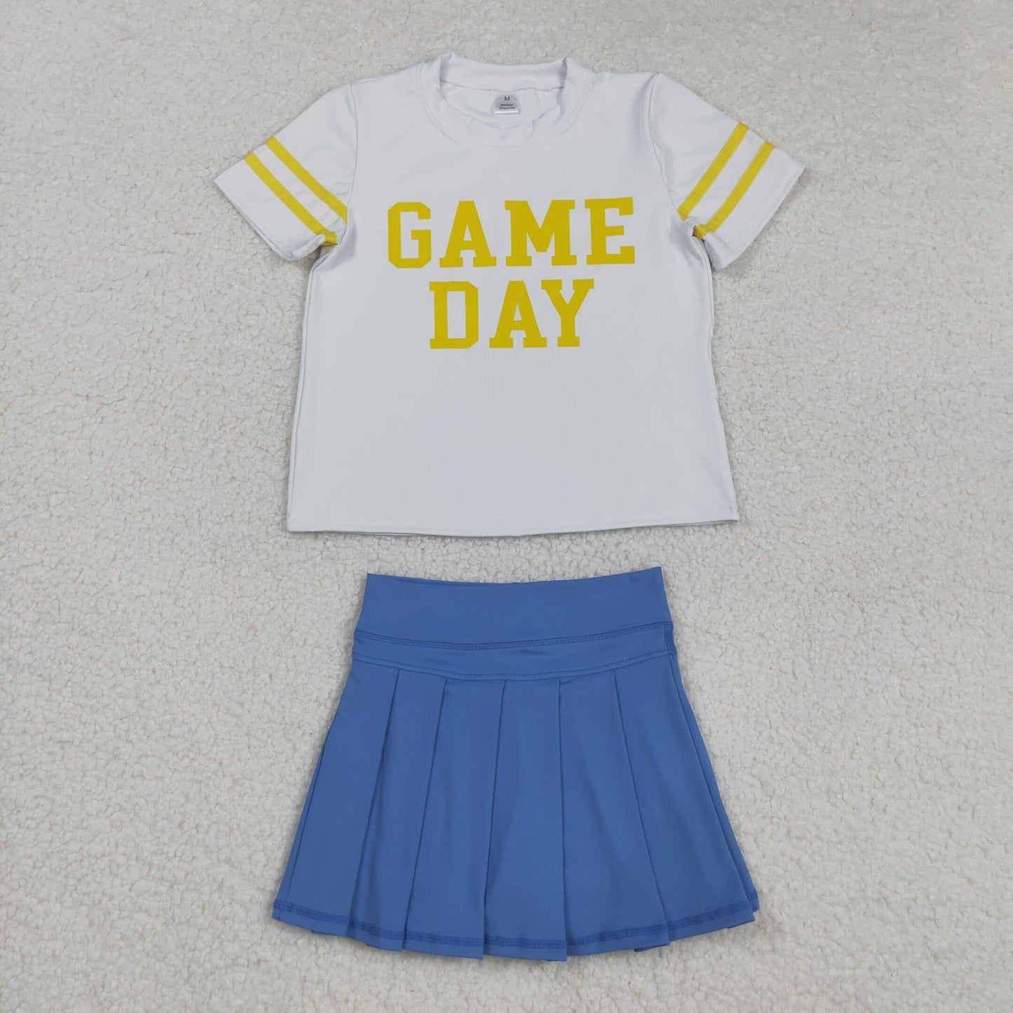 GSD2805 yoga game day yellow short sleeve yoga blue skorts girls set