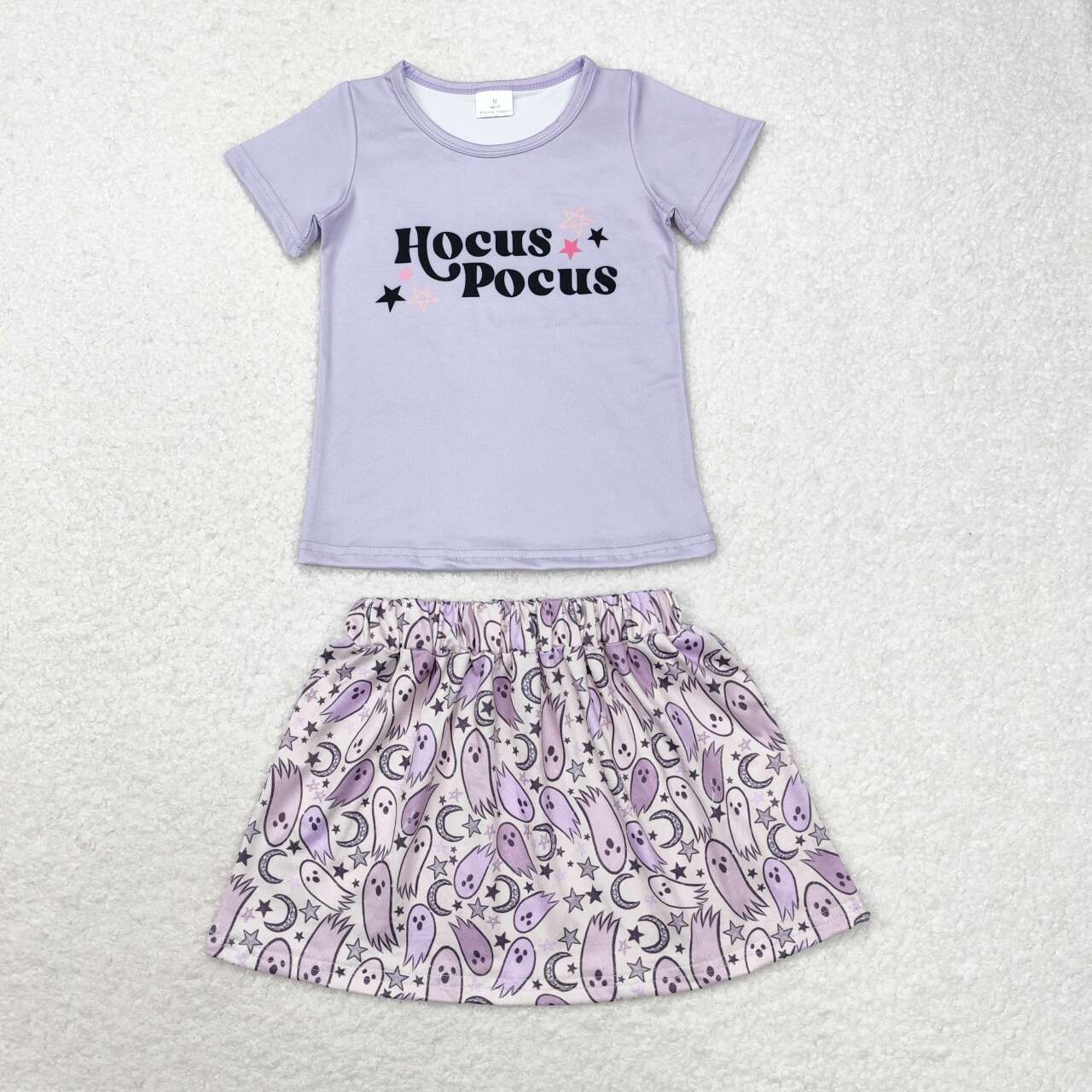 GSD1398 Halloween purple short sleeve spooky skirt girls set