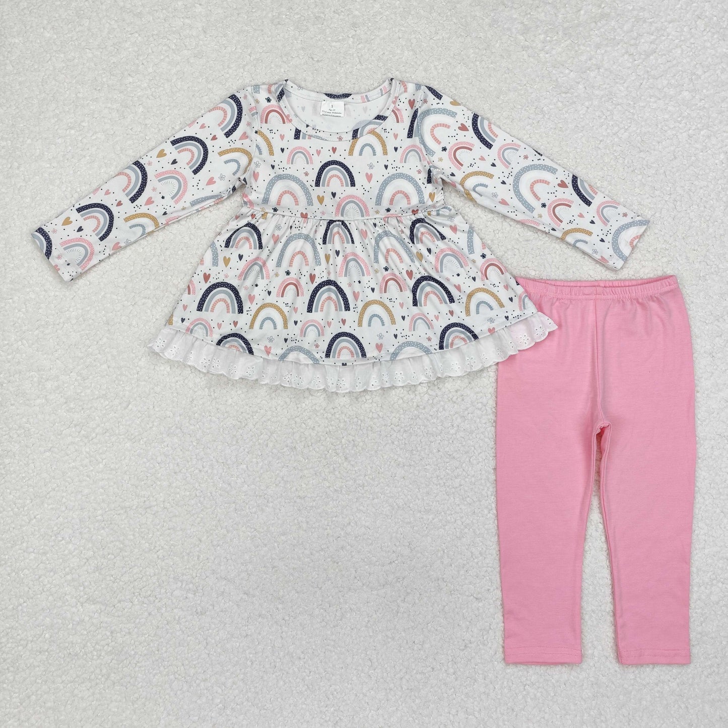 GLP1787 colorful rainbow long sleeve pink pants girls set