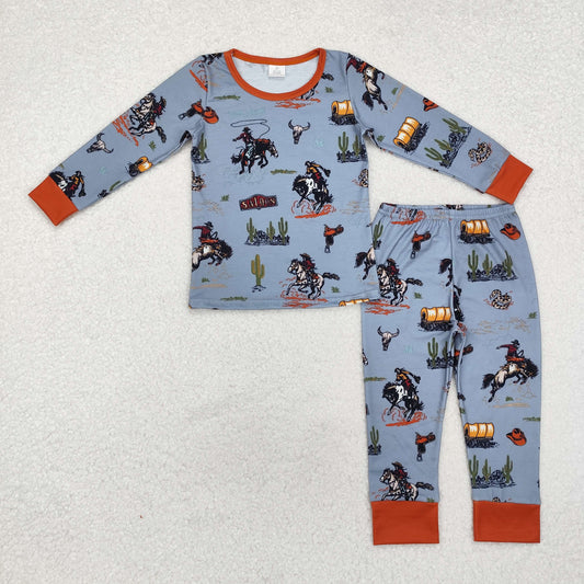 BAMBOO BLP0900 Western rodeo cactus blue long sleeve pants boys pajamas