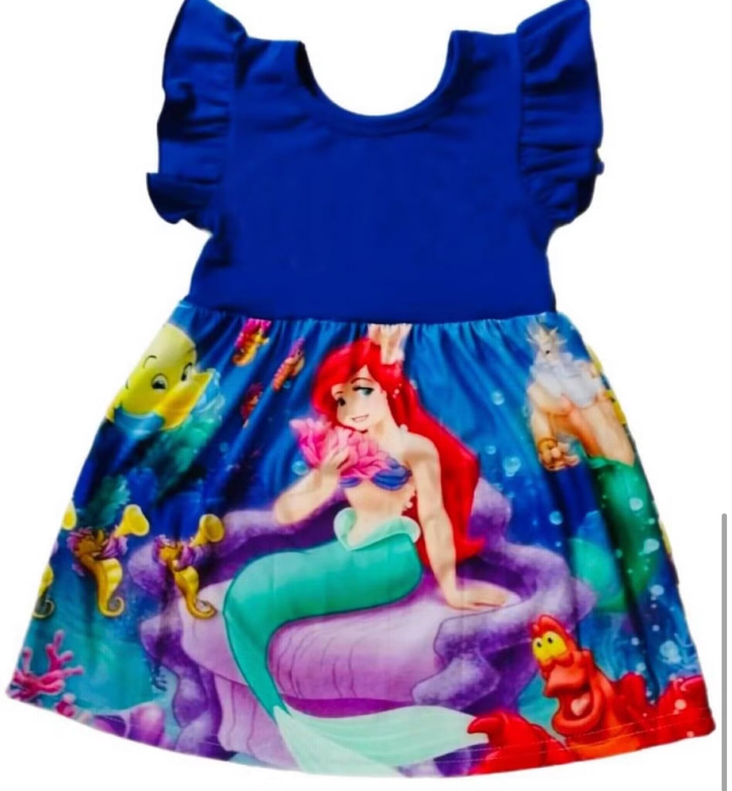 Custom Mermaid navy blue short sleeve girls dress moq 3