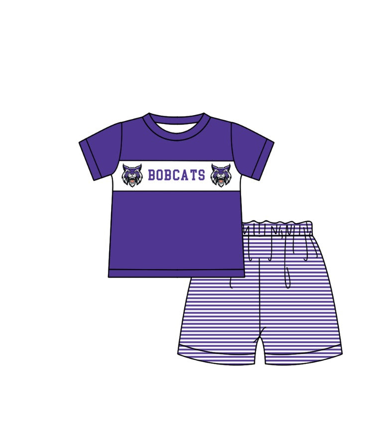 Custom Moq 3 Football Item Purple Bobcats Short Sleeve Shorts Boys Set