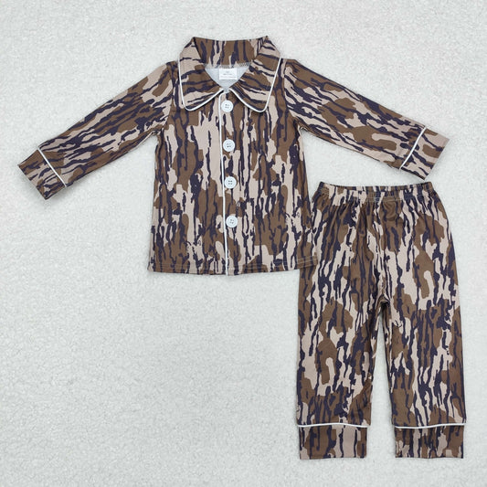 BLP0705 green camo long sleeve pants boys button pajamas