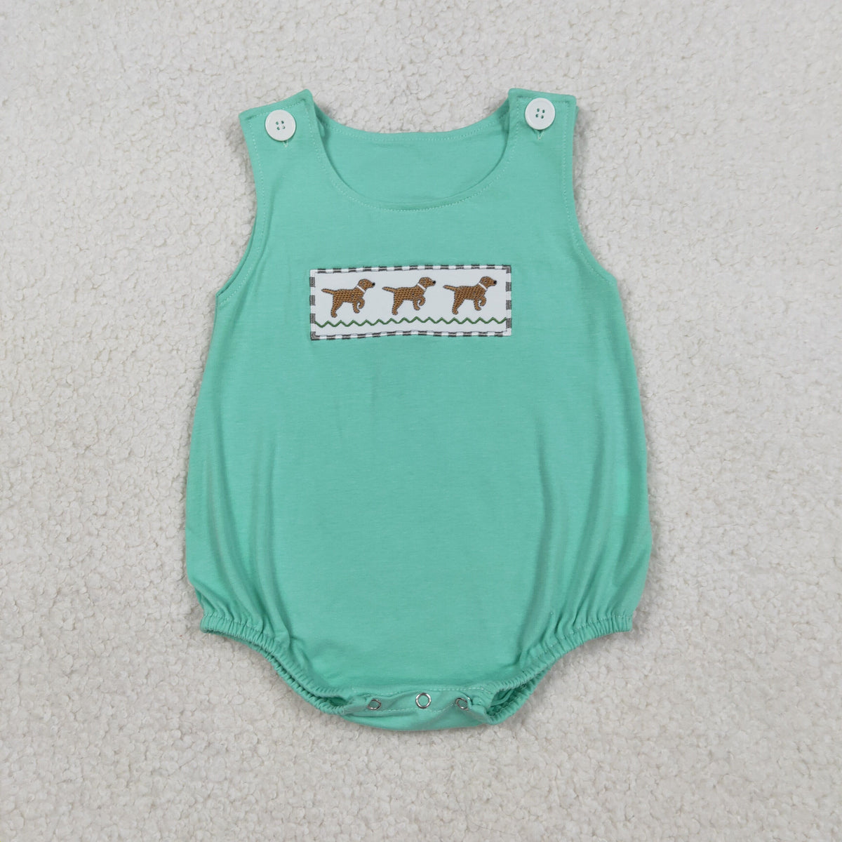 Embroidery SR3559 Cute Dog Gren Sleeveless Boys Romper