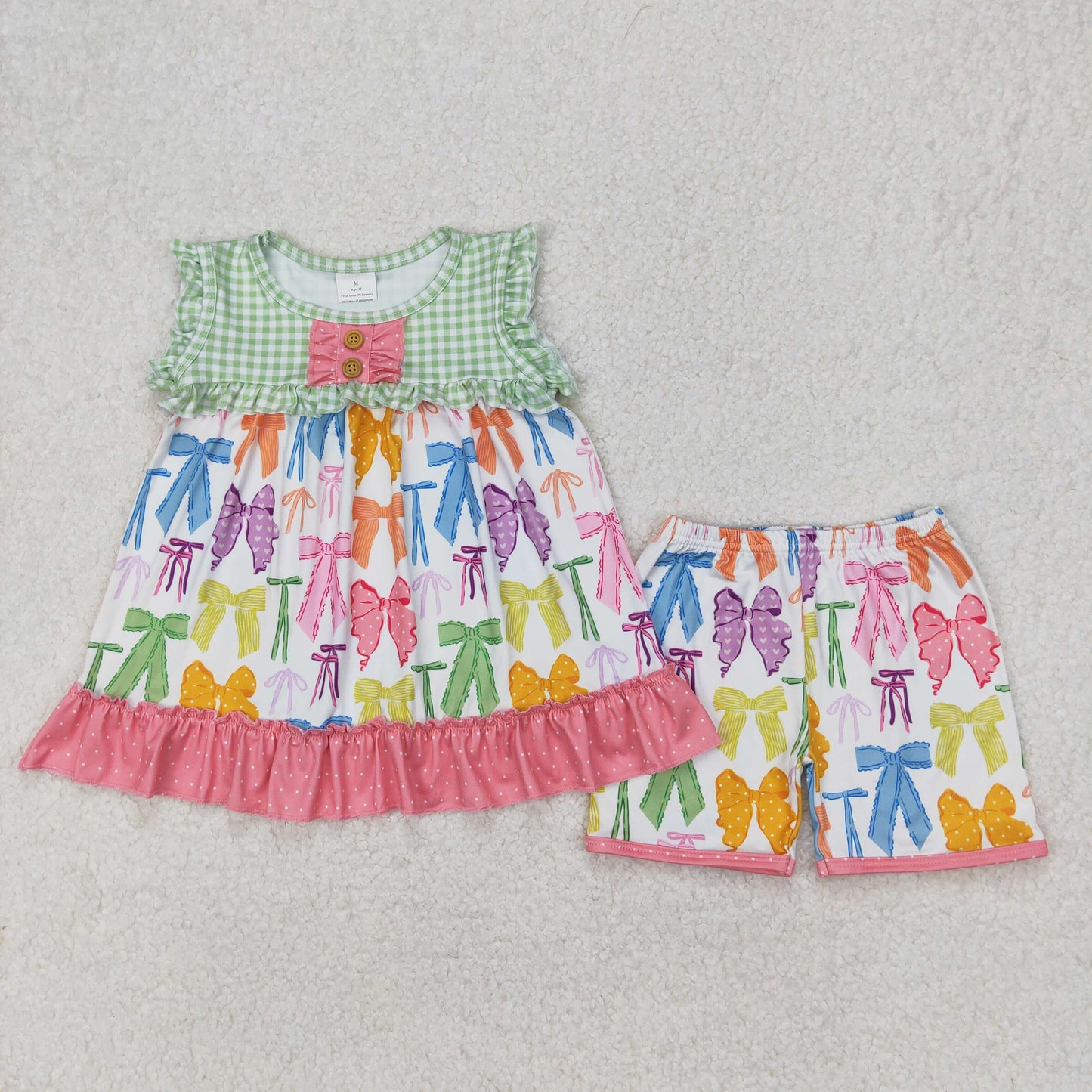 GSSO2089 colorful bows pink sleeveless shorts girls set