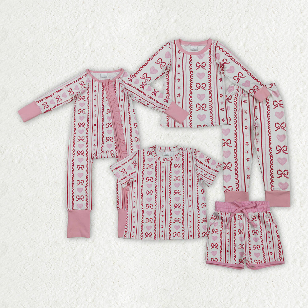 Valentine's Day Heart Pink Bows Romper/Pajamas RTS Sibling Clothes