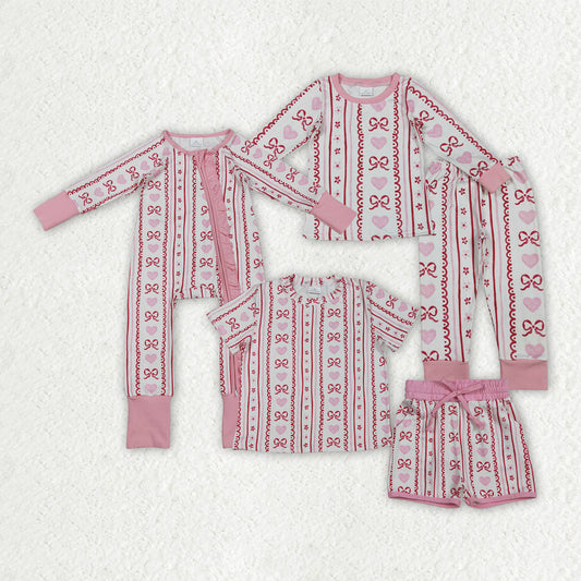 Valentine's Day Heart Pink Bows Romper/Pajamas RTS Sibling Clothes