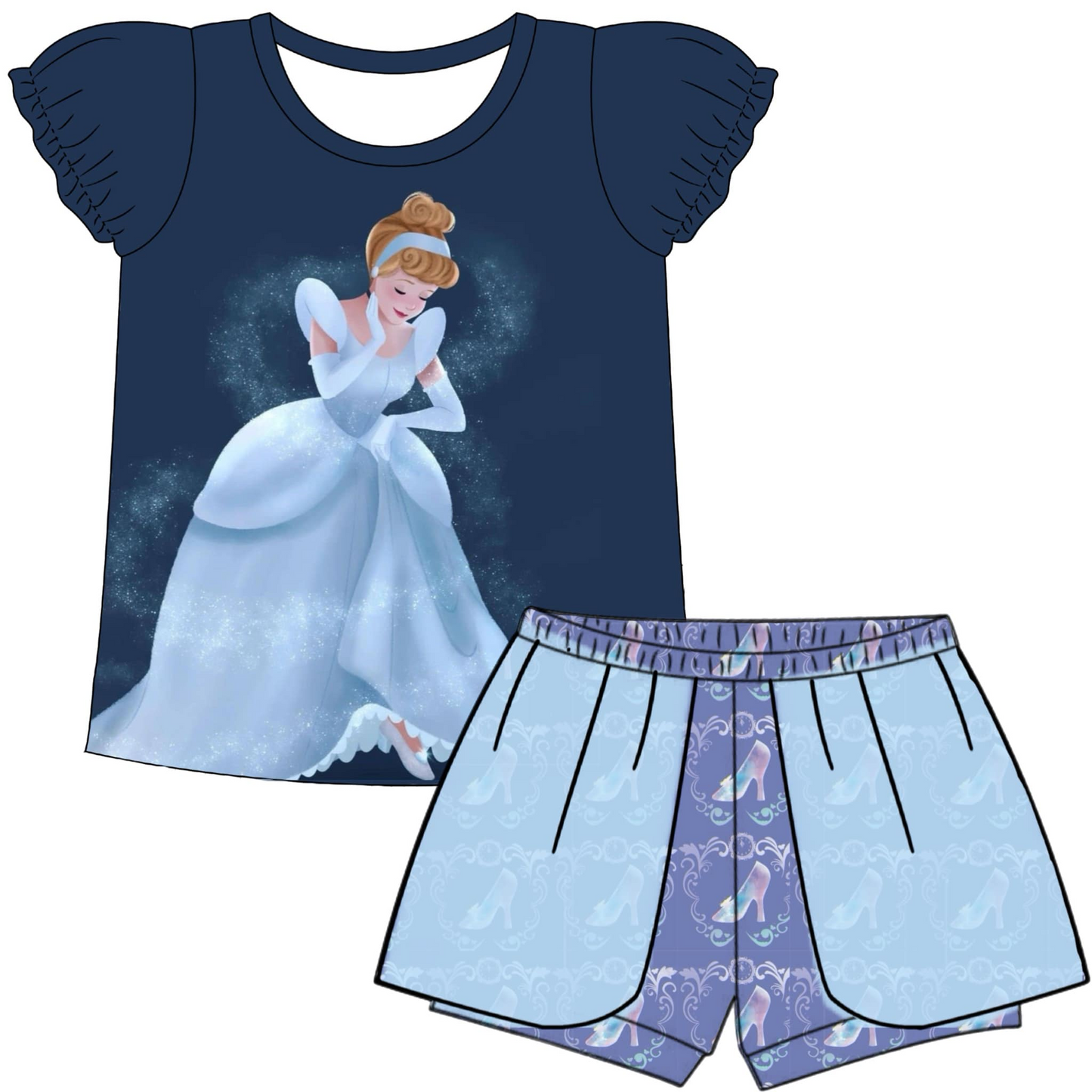 custom style cartoon prince short sleeve shorts girls set 6-8 weeks