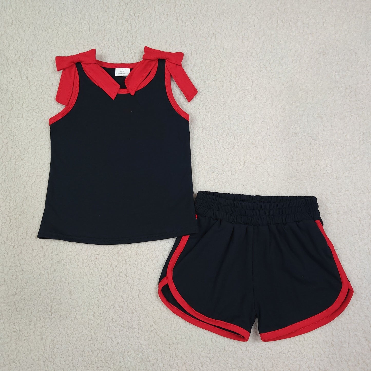 GSSO3827 Black Red Bows Sleeveless Shorts Girls Set