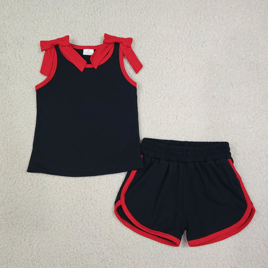 GSSO3827 Black Red Bows Sleeveless Shorts Girls Set