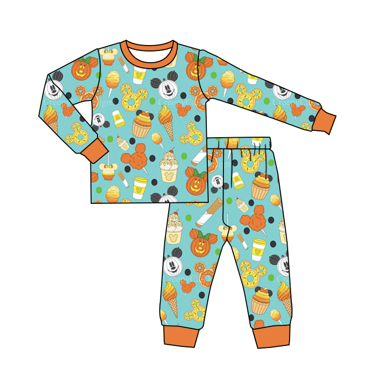 custom S 8.24 Halloween cartoon pumpkin long sleeve pants boys pajamas