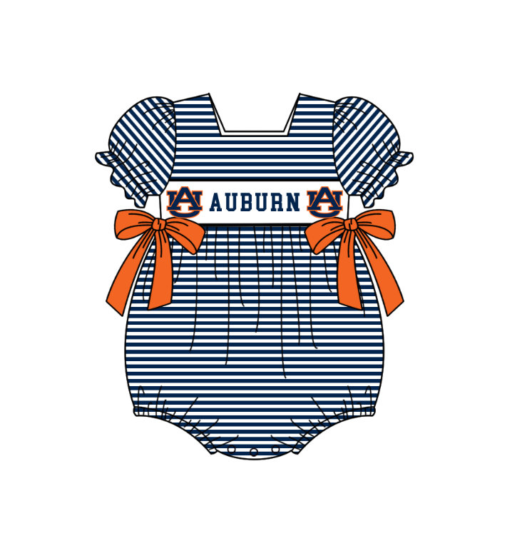 Custom Moq 3 Football Item Auburn Blue Short Sleeve Girls Romper