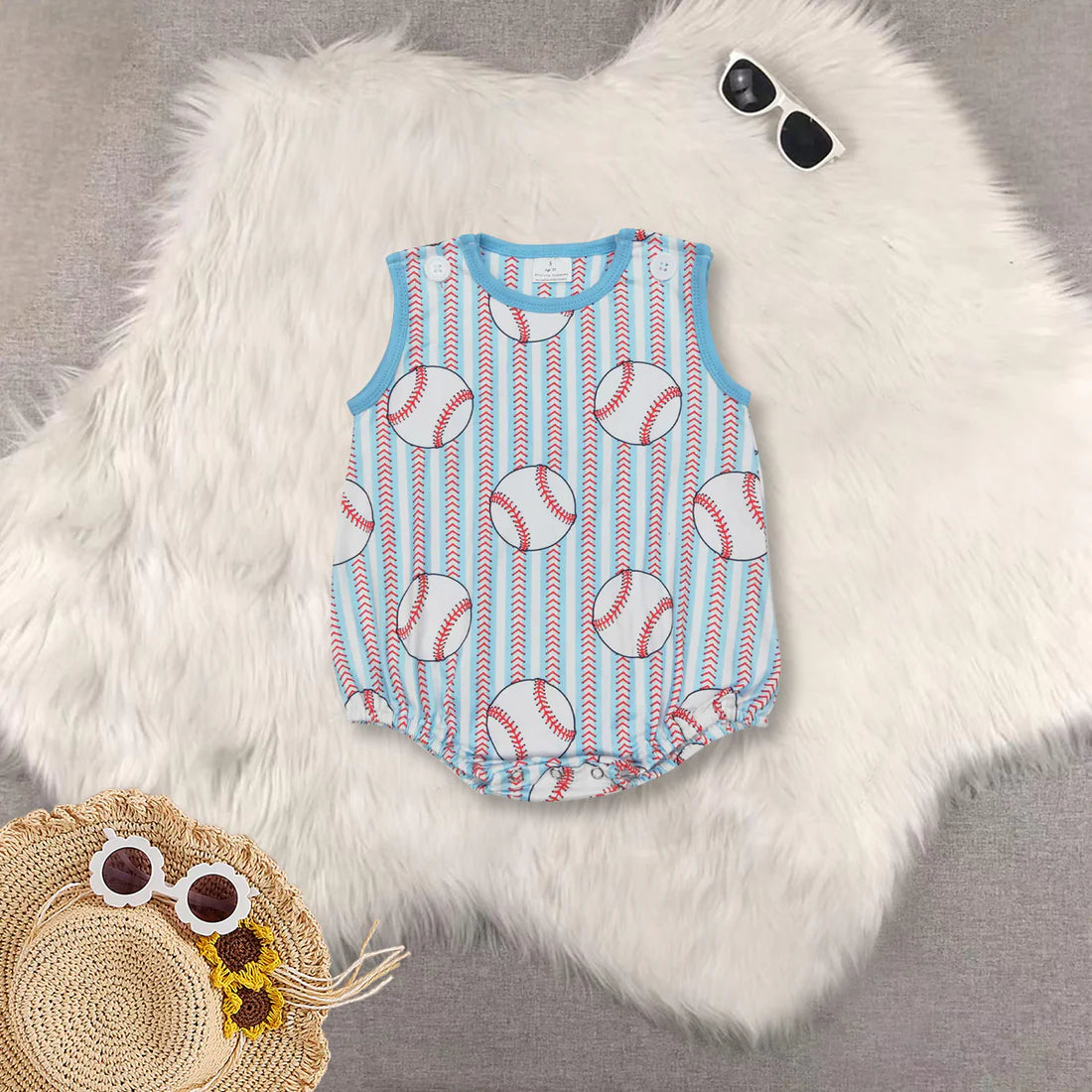 baseball striped Summer boys set/romper RTS sibling clothes