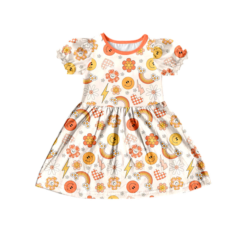 preorder Rainbow Smile Flowers Short Sleeves Girls Summer Dress