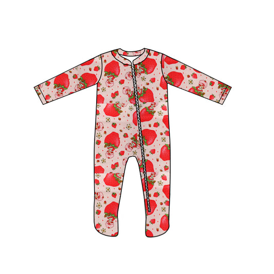 custom style strawberry girl 1 pink long sleeve zipper girls romper