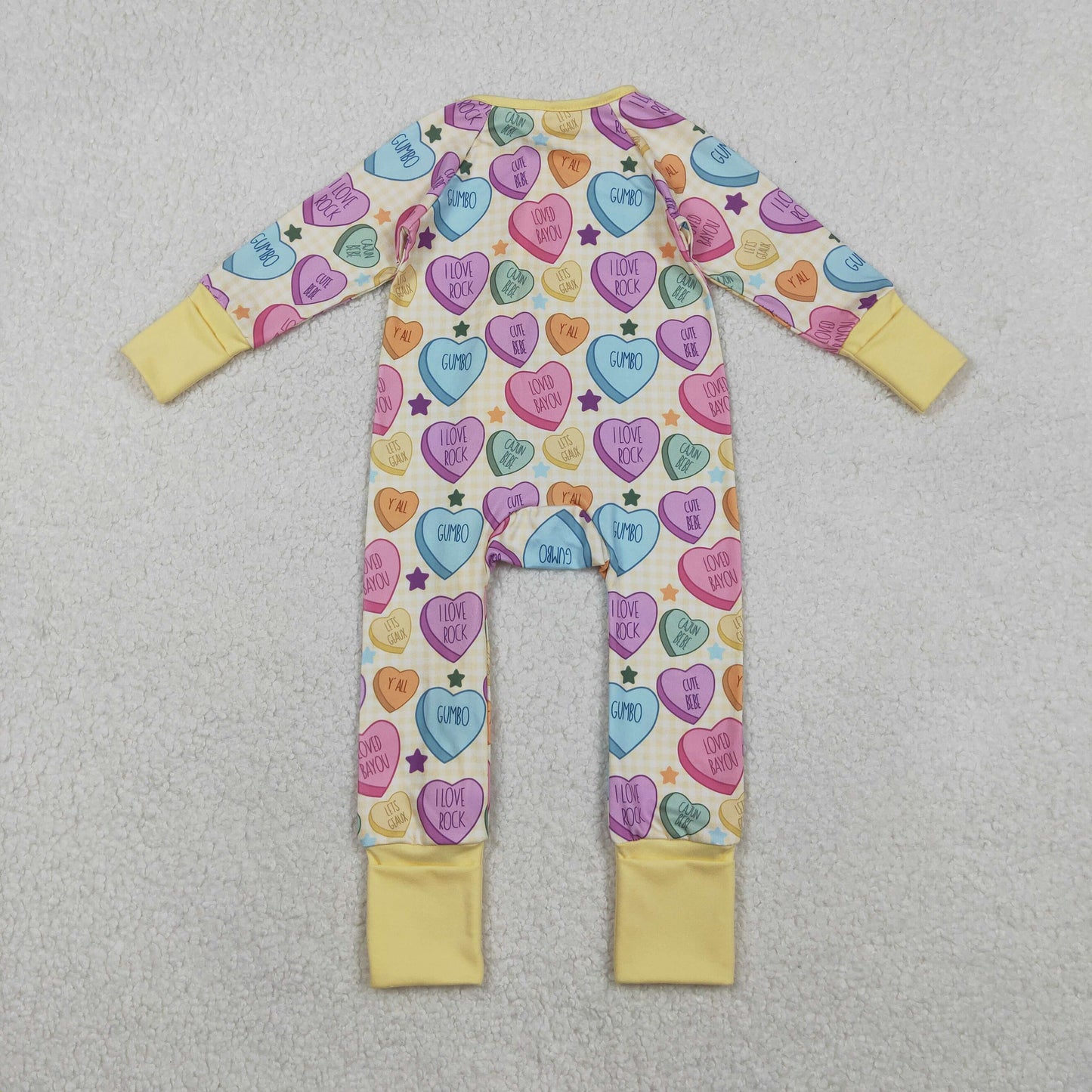 LR2778 Valentine Day colorful heart long sleeve zipper girls romper