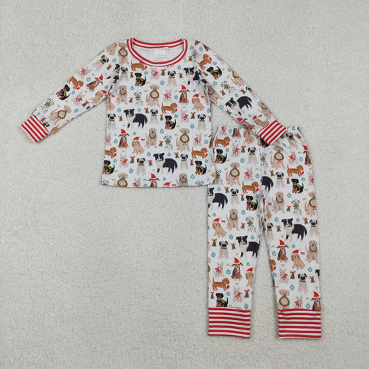 GLP2193 Christmas cute cartoon dogs bows long sleeve pants girls pajamas