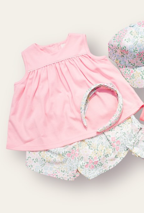 preorder pink sleeveless colorful floral shorts girls Summer set