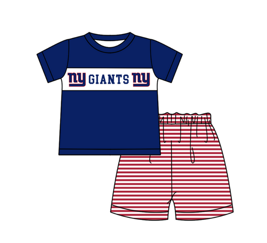 Custom Moq 3 Football Team Giants Blue Short Sleeve Shorts Boys Set