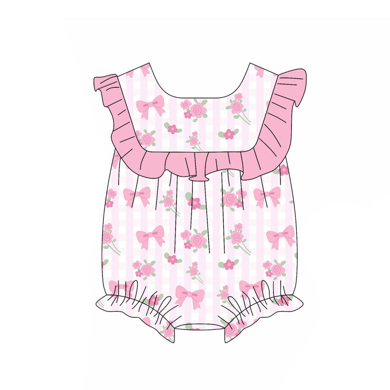 Custom moq 20 pink flowers bows girls romper
