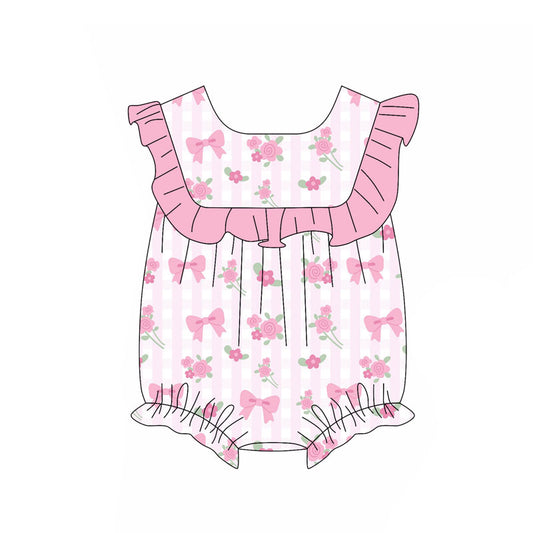 Custom moq 20 pink flowers bows girls romper