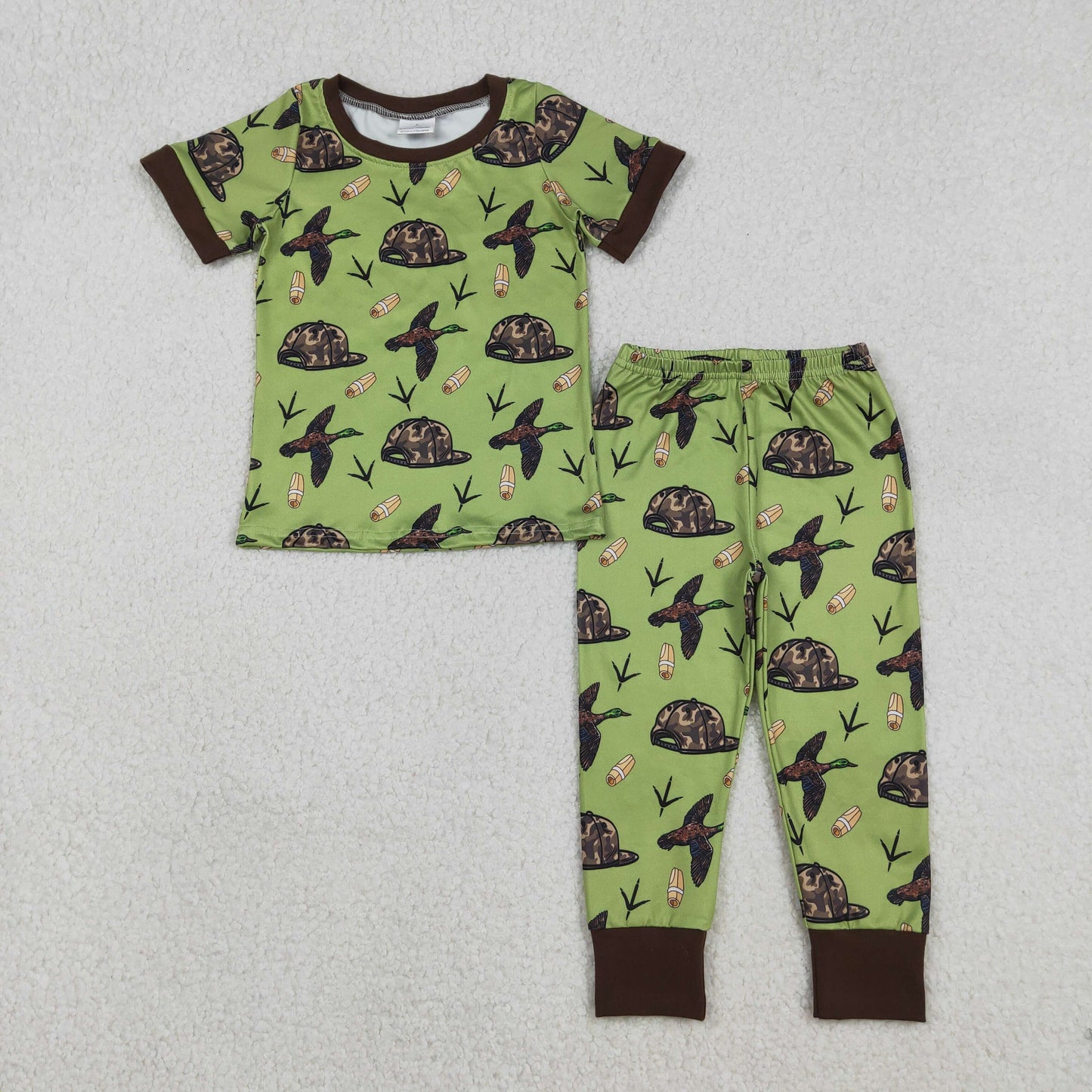 BSPO0636 Hunting Mallard Duck Camo Hat Green Short Sleeve Pants Boys Pajamas
