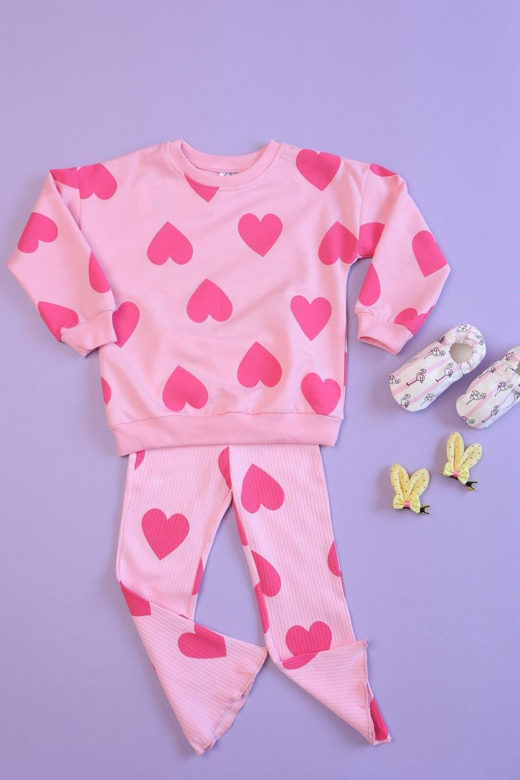 preorder GLP2230 Valentine's Day heart pink long sleeve pants girls set