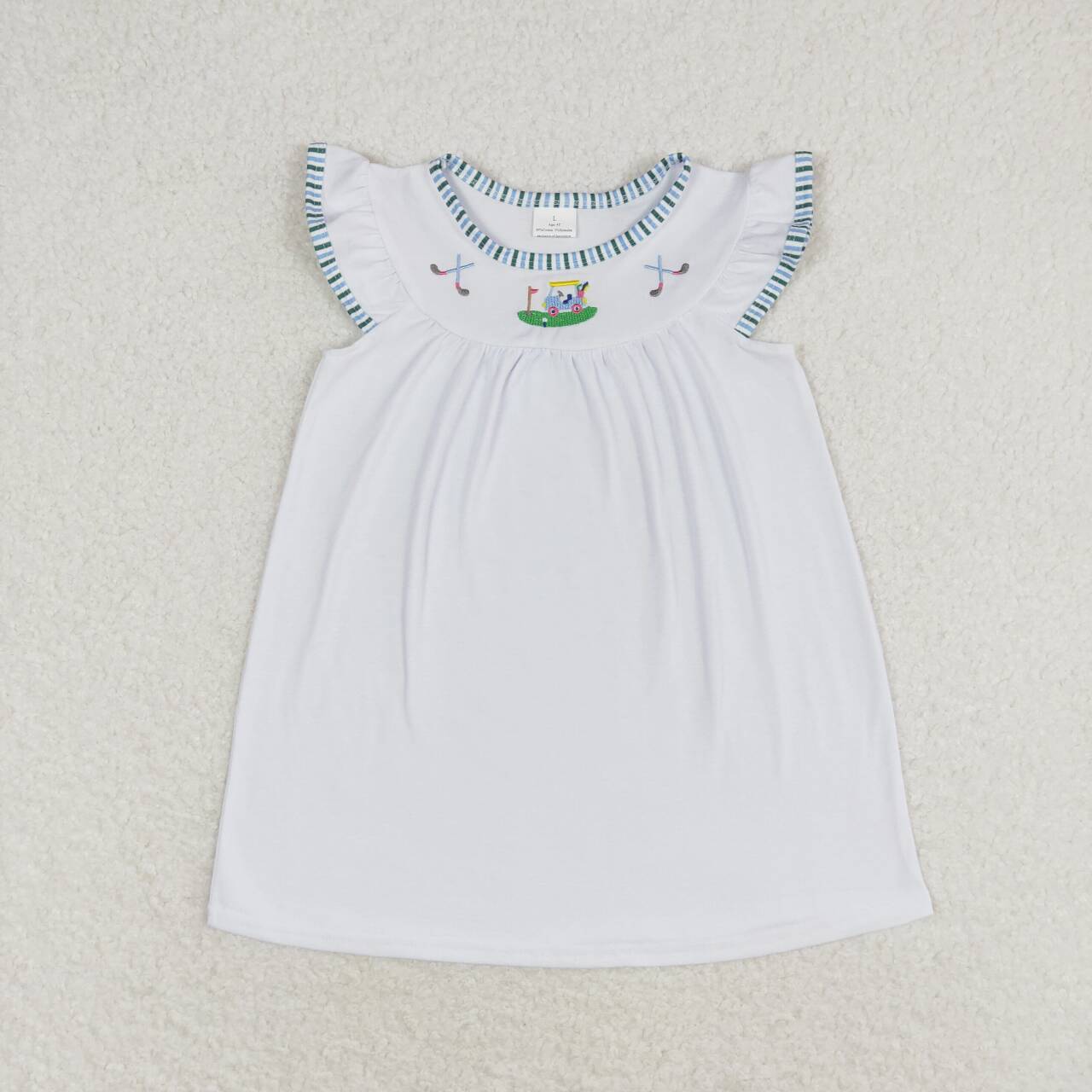 GSD0842 embroidery Golf car flutter sleeve white girls dress