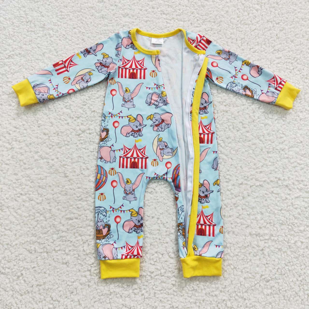 LR0346 Hot Air Balloon Elephant Blue Long Sleeves Kids Romper