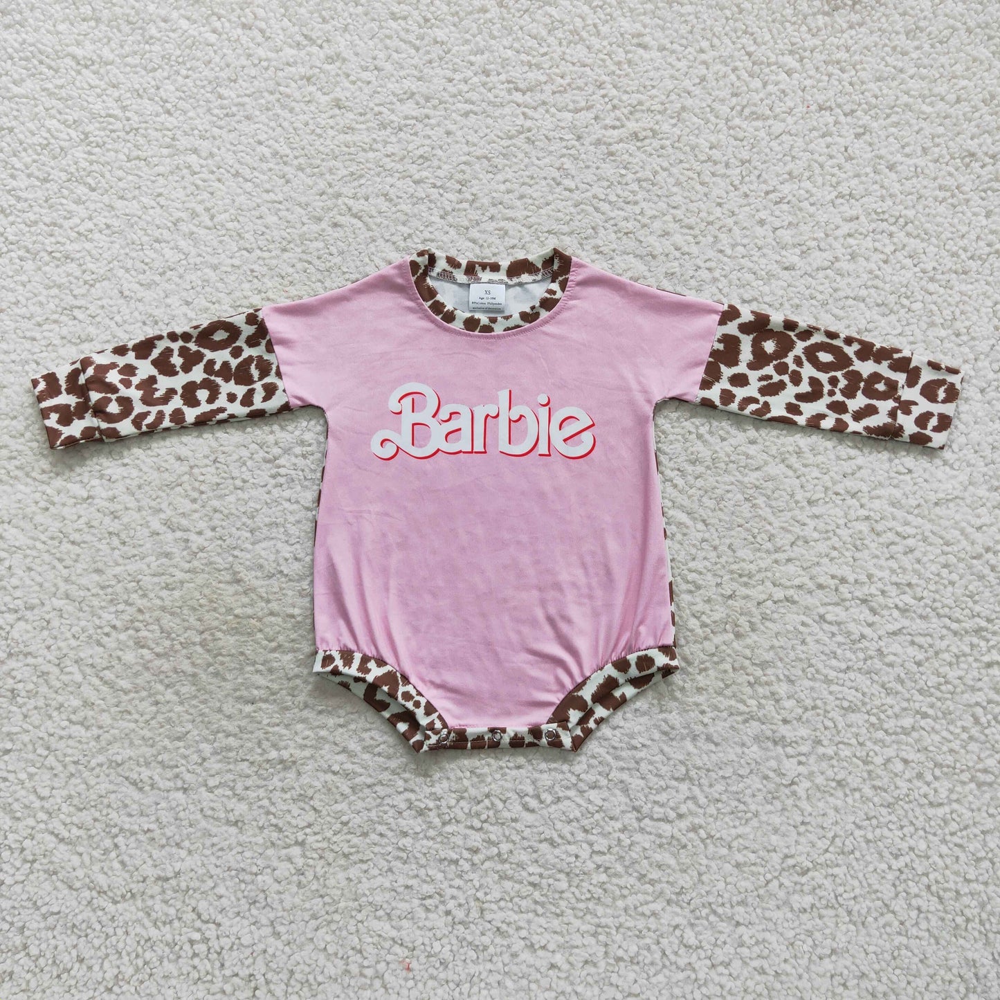 LR0575 BA brown leopard pink long sleeve kids romper