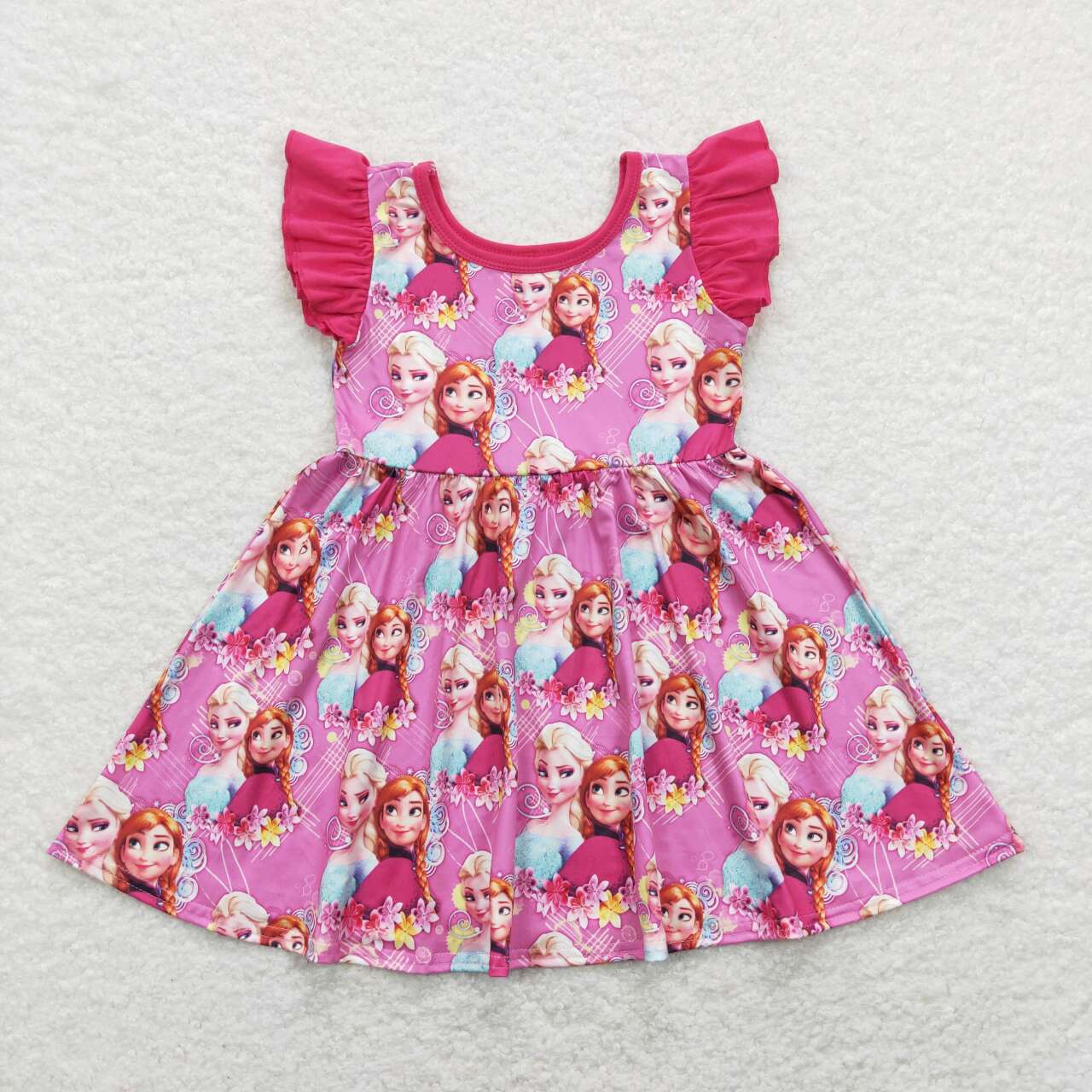 GSD0763 Ice Princess Flowers Hot Pink Flutter Sleeve Girls Dress