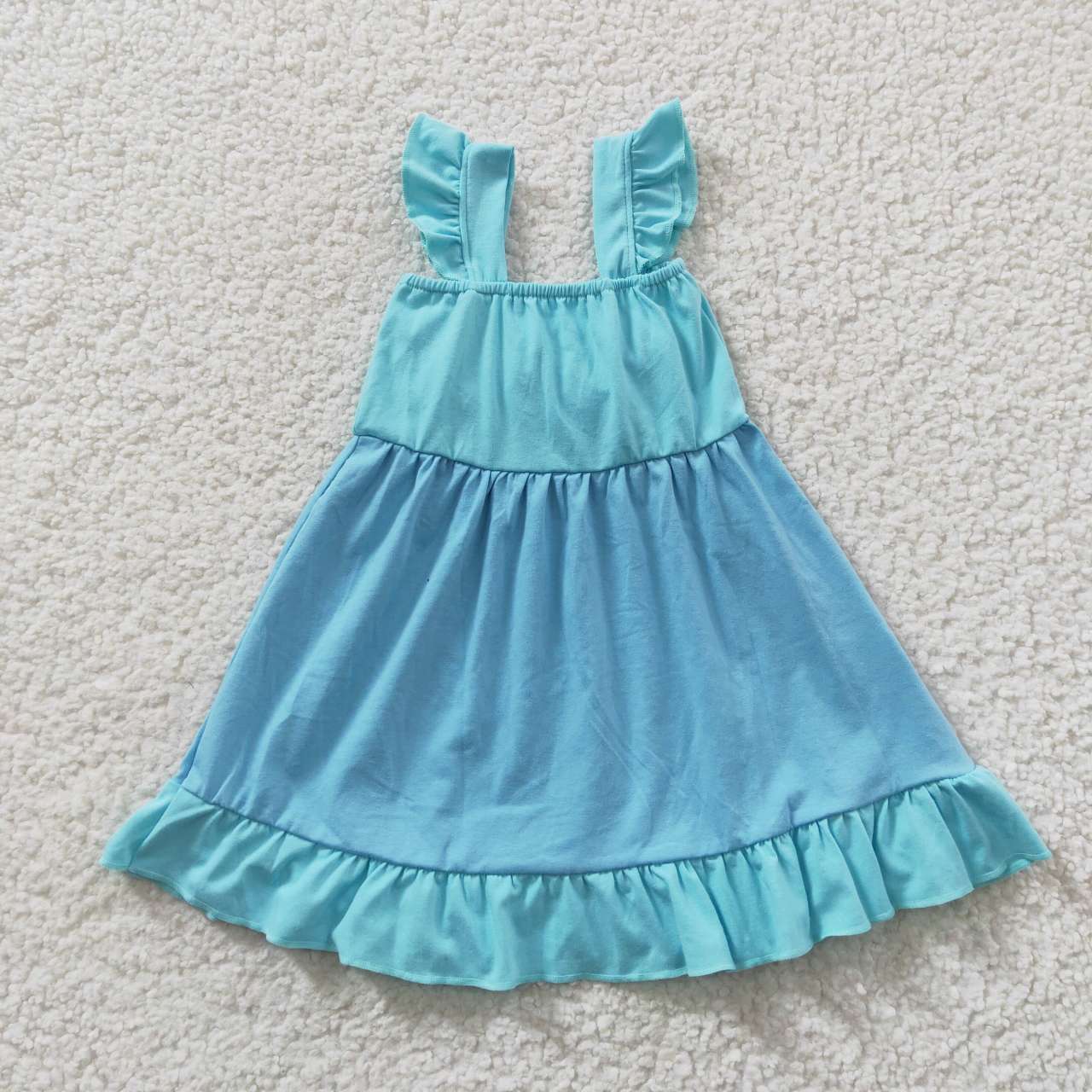 GSD0341 Flutter Sleeve Cartoon Blue Bow Baby Kids Dress