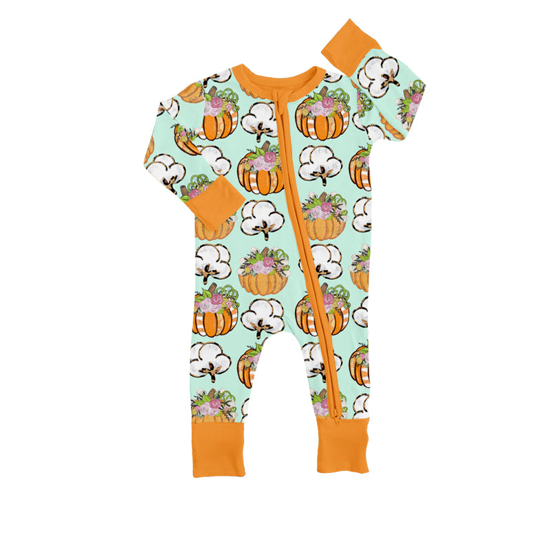 custom S 9.2 Pumpkin flowers cotton kids romper