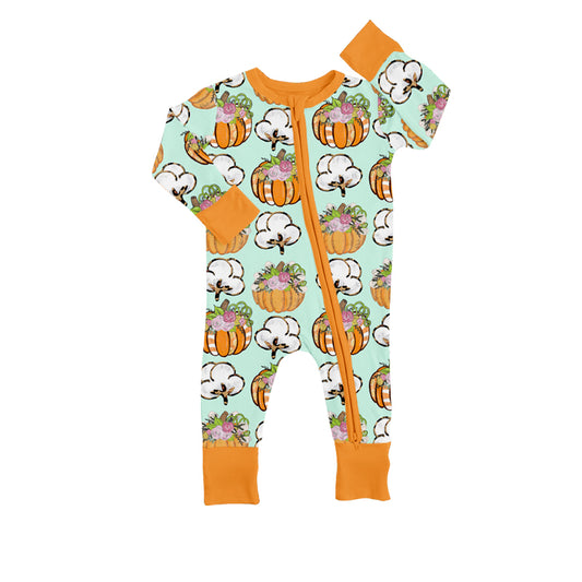custom S 9.2 Pumpkin flowers cotton kids romper