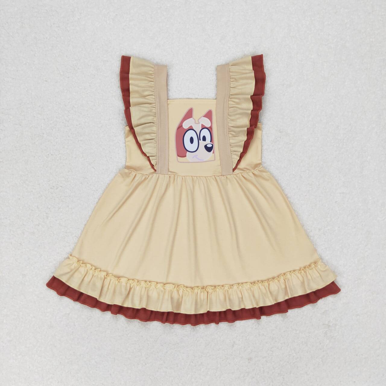 GSD1184 cartoon orange dog flutter sleeve girls dress