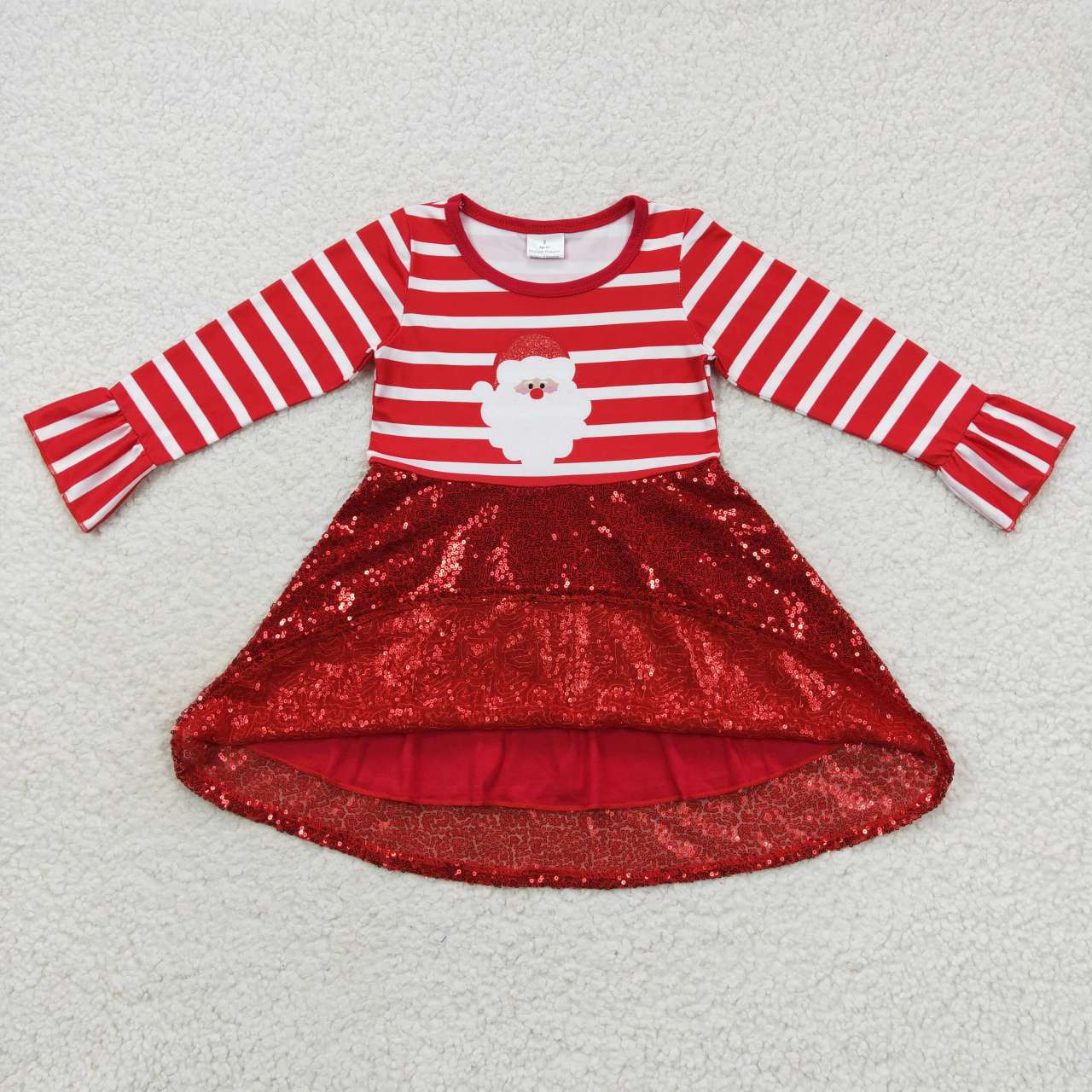 GLD0371 Christmas Santa Claus red striped long sleeve girls dress