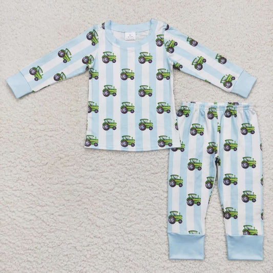 BLP0345 Farm tractor blue long sleeve pants boys set