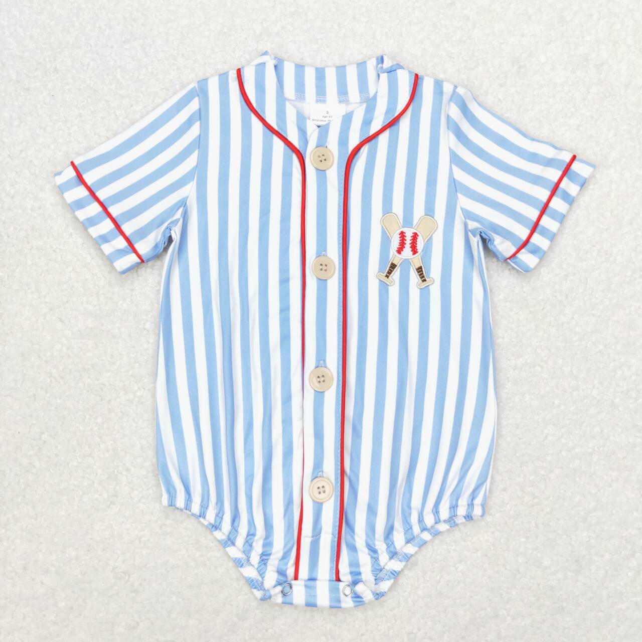 SR1459 embroidery play baseball blue striped short sleeve girls romper