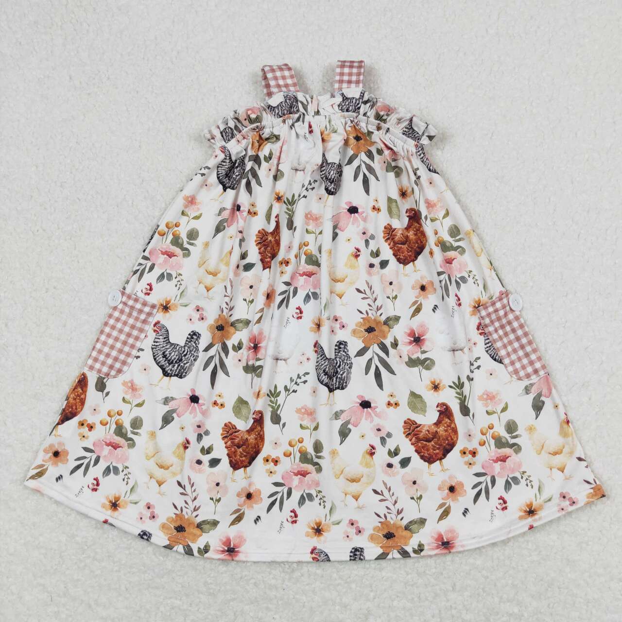 GSD0841 Farm cock pink pockets sleeveless girls dress