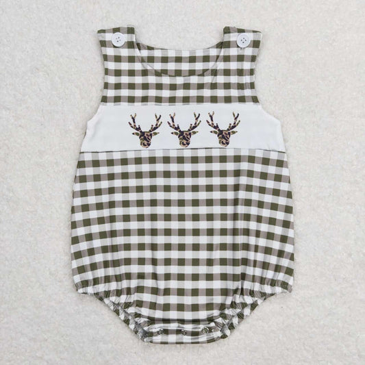 SR1167 Deer green checkered boys romper