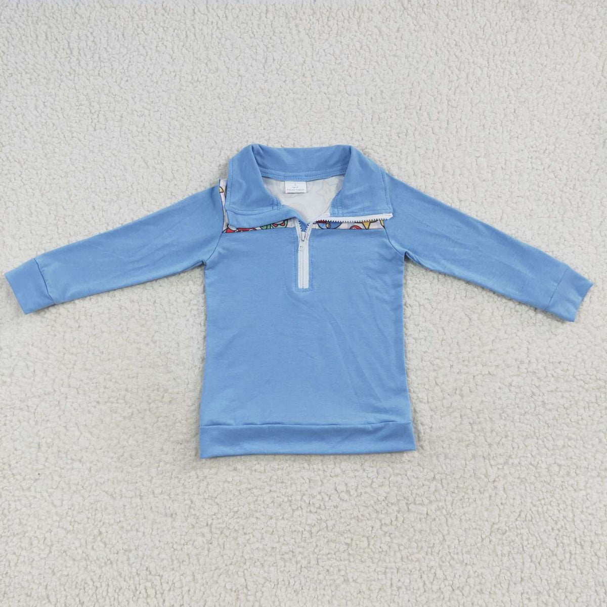BT0265 Cartoon Hero Star Sky Blue Long Sleeve Boys Zipper Pullover