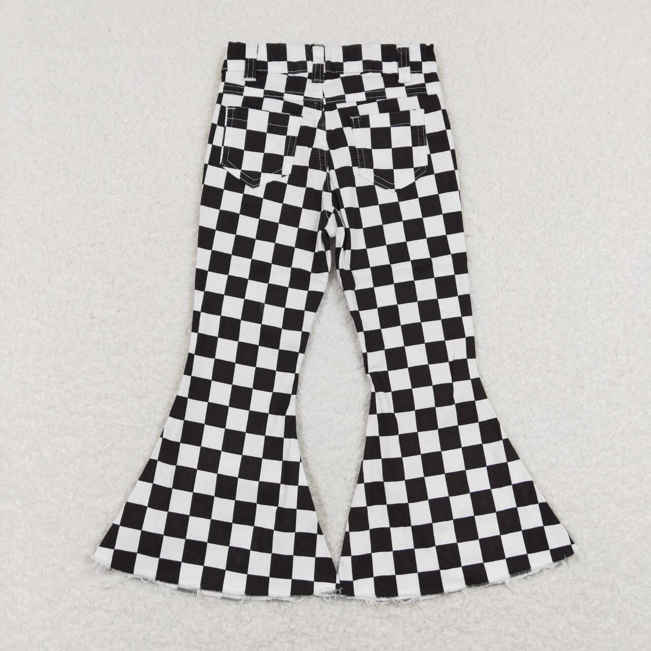 P0349 Black checkered girls denim pants