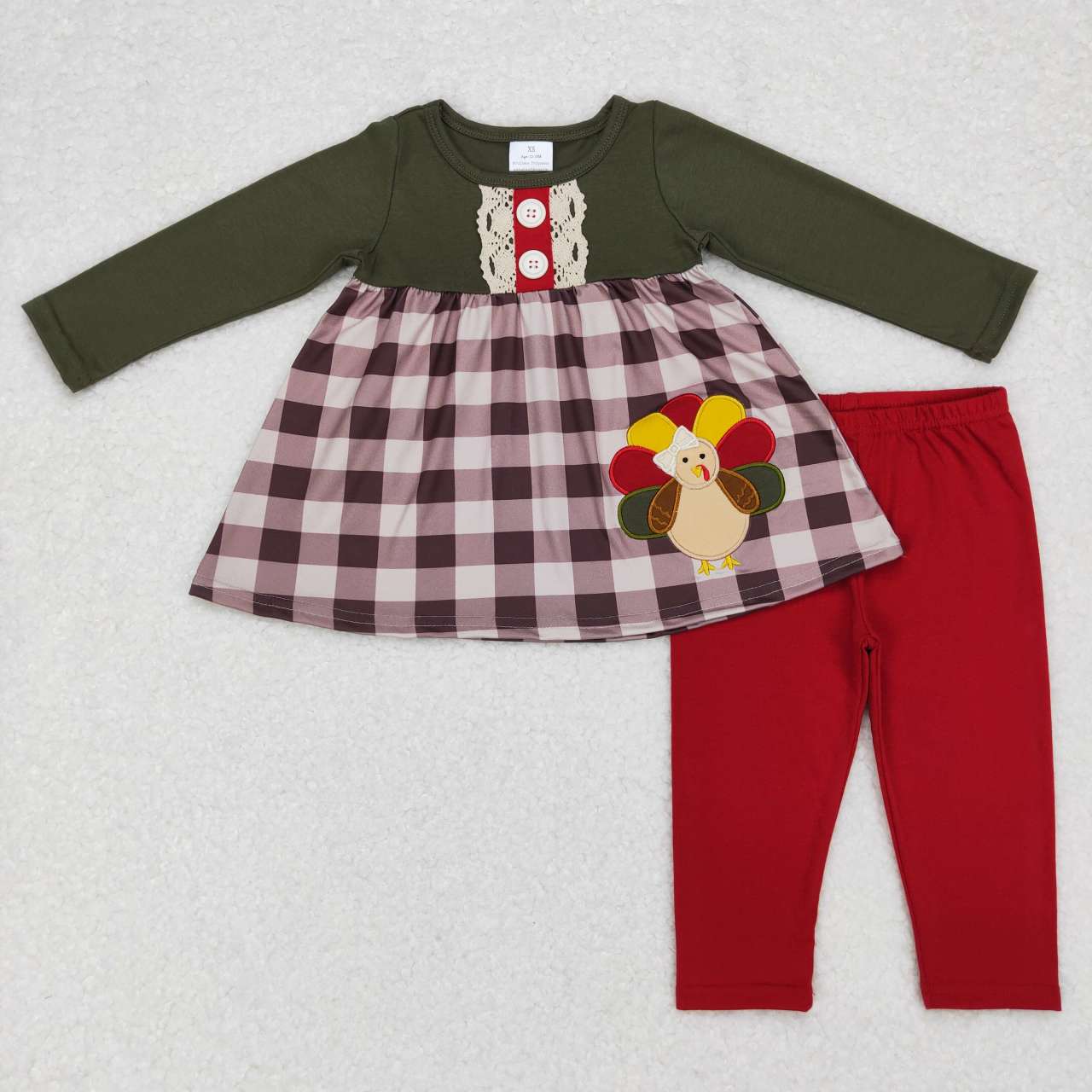 GLP0750 Thanksgiving turkey long sleeve red pants girls set