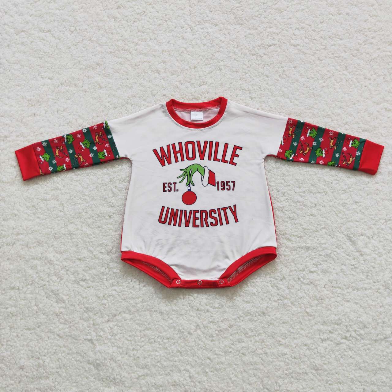 LR0539 Christmas green hand long sleeve kids romper