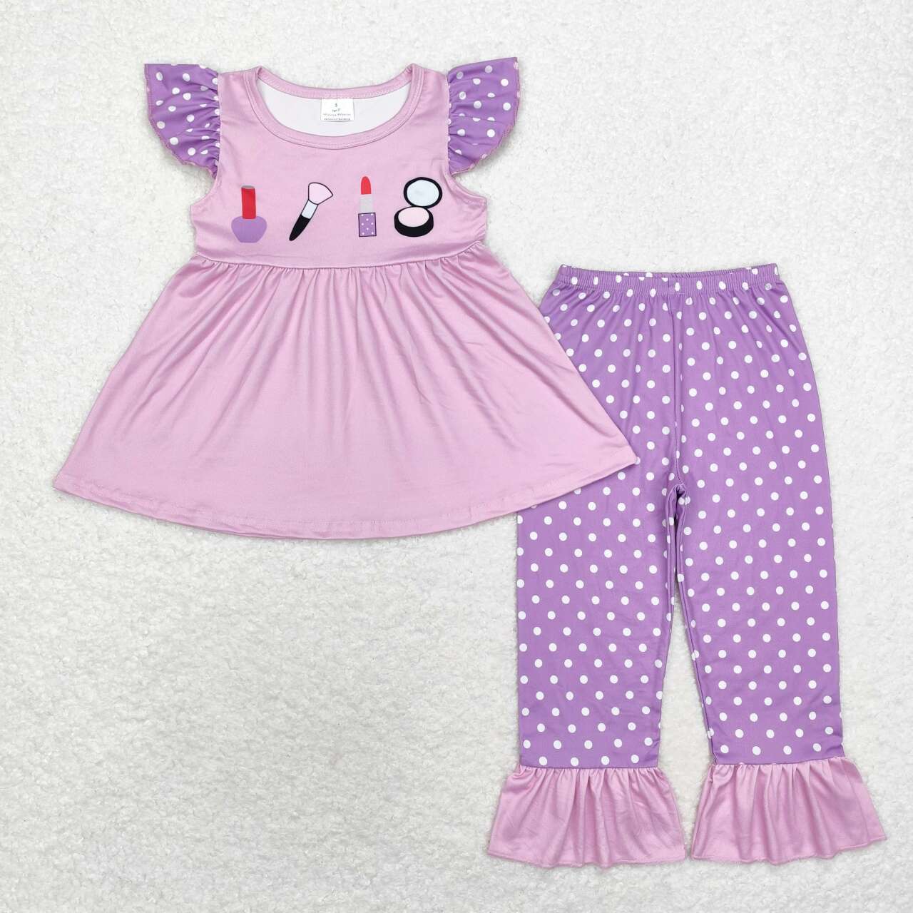GSPO1682 purple mirror lipstick flutter sleeve pants girls set