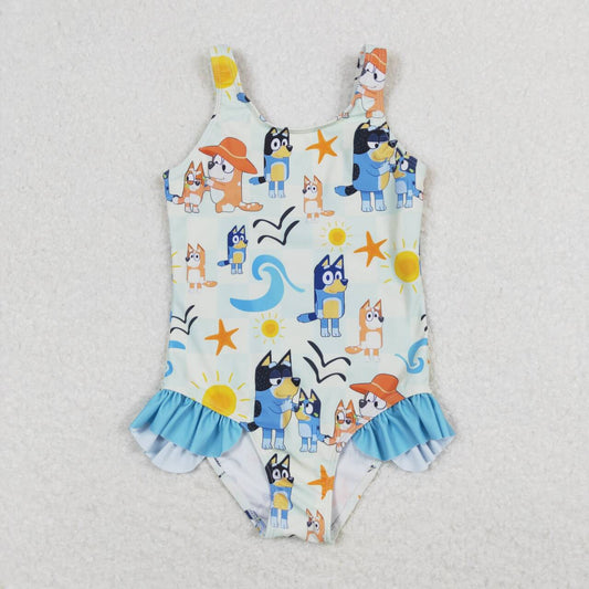S0356 cartoon blue dog sleeveless girls swimsuits