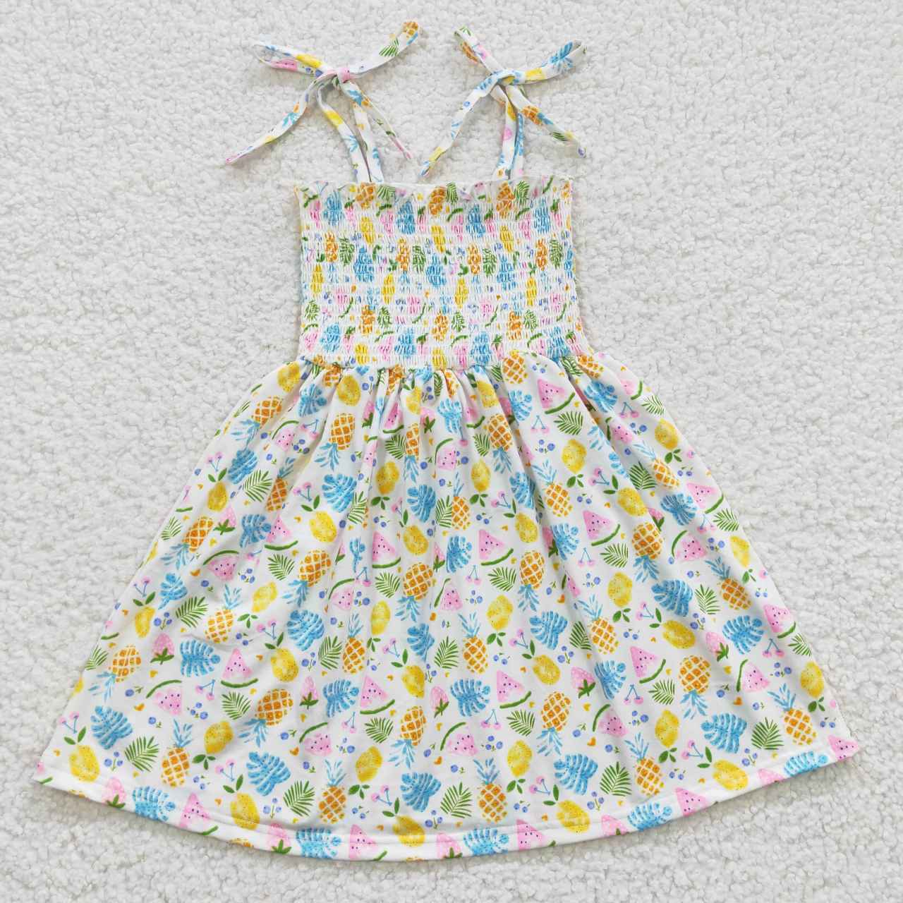 GSD0374 Spaghetti Strap Pineapple Fruits Yellow Summer Baby Kids Dress