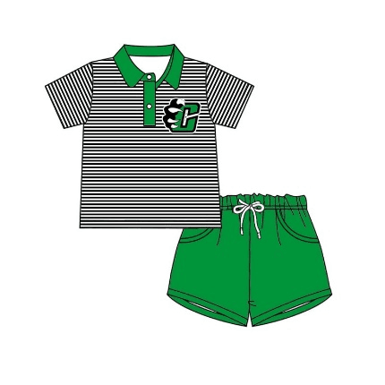 custom style C football black striped short sleeve green shorts boys set